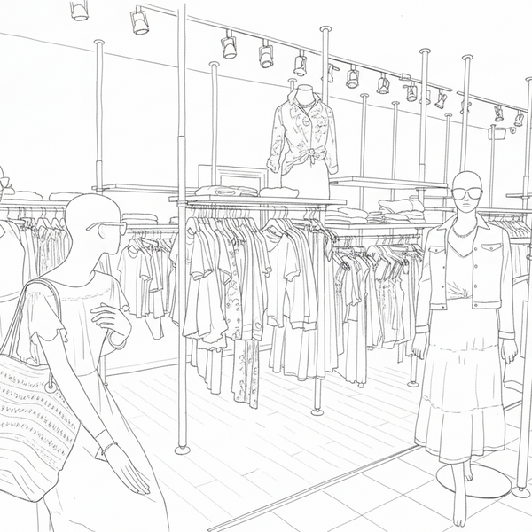 Croquis noir et blanc de la boutique